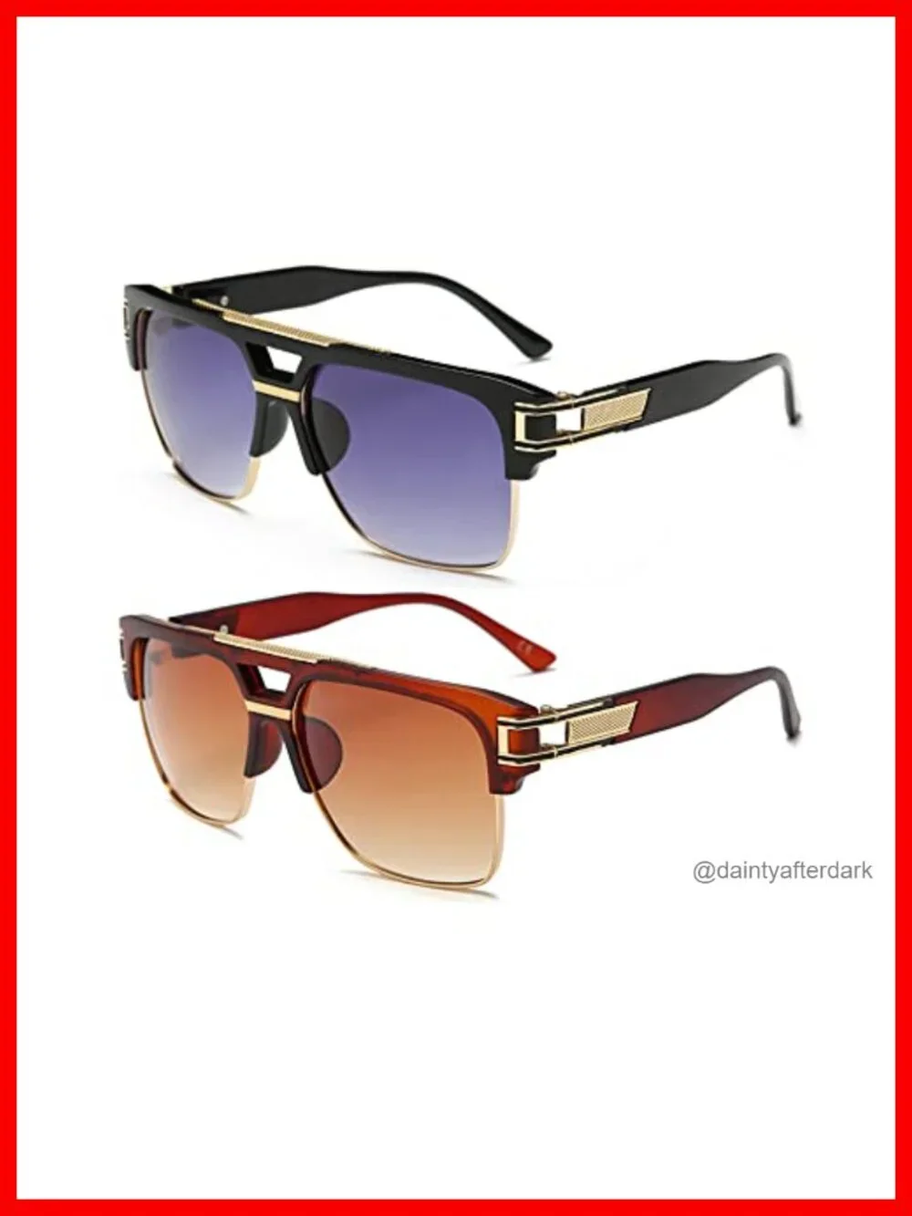 Retro Semi-Rimless Square Sunglasses UV400 Oversized Unisex